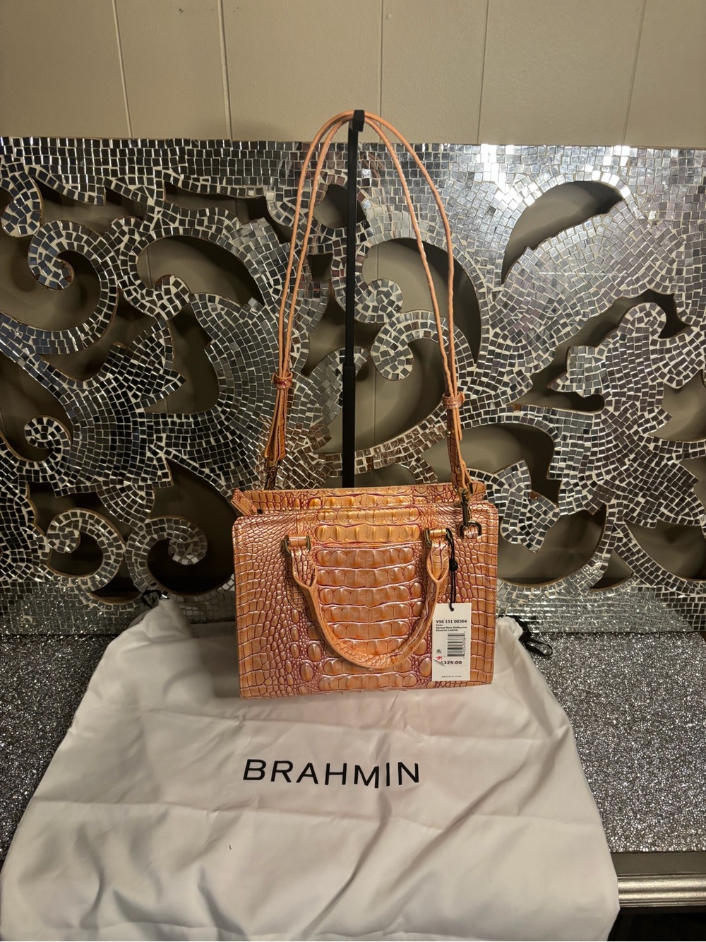 💕Brahmin Cami Apricot Rose Melbourne Leather Satchel
